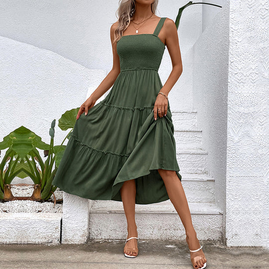 Damen Midikleid mit elastischem Oberteil und fließendem Rock R&B