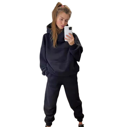 Damen lässiges Hooded Sweatset mit Ziernähten R&B