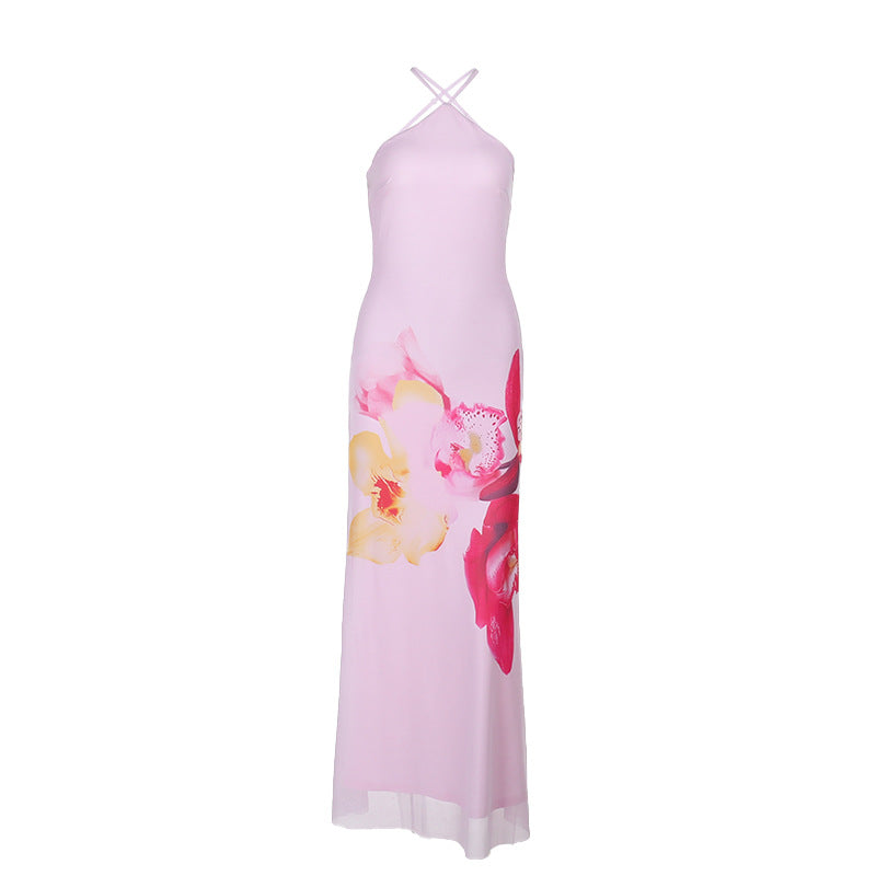 Damen florales Maxikleid mit feinen Spaghetti-Trägern R&B