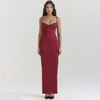 Damen Elegantes Satin Maxikleid mit Spaghettiträgern und figurbetontem Schnitt R&B
