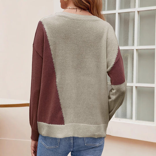 Damen modischer Pullover mit geometrischem Design und Rippstruktur R&B