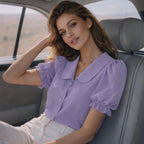 Damen Verspielt geschnittene Bluse mit Puffärmeln und Knopfdetails R&B
