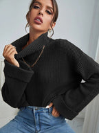 Damen Hochwertiger Strickpullover mit hohem Kragen und strukturiertem Design R&B