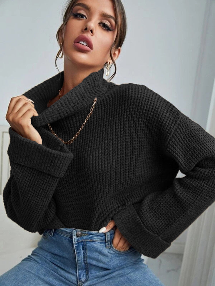 Damen Hochwertiger Strickpullover mit hohem Kragen und strukturiertem Design R&B