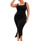 Damen figurbetontes Midikleid mit Knopfleiste und Schlitzdetail R&B