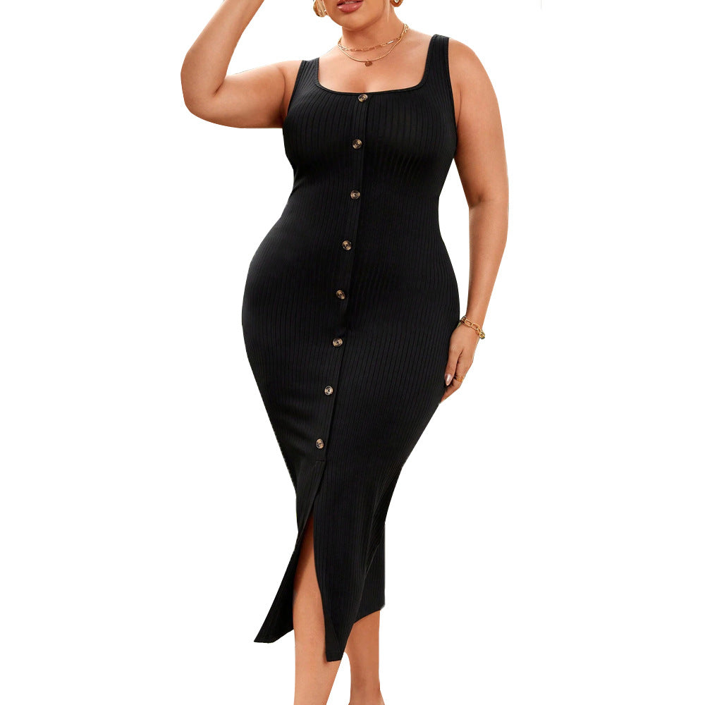 Damen figurbetontes Midikleid mit Knopfleiste und Schlitzdetail R&B
