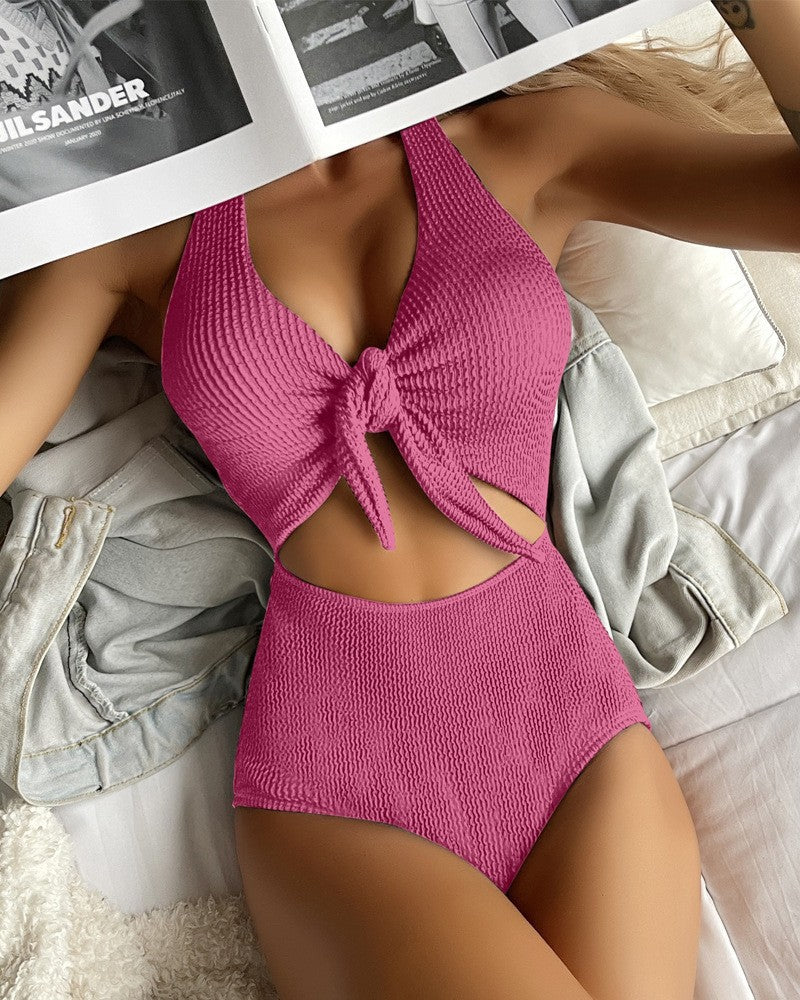 Damen Einteiler Badeanzug mit modernes Wickeldetail und figurbetontem Schnitt R&B