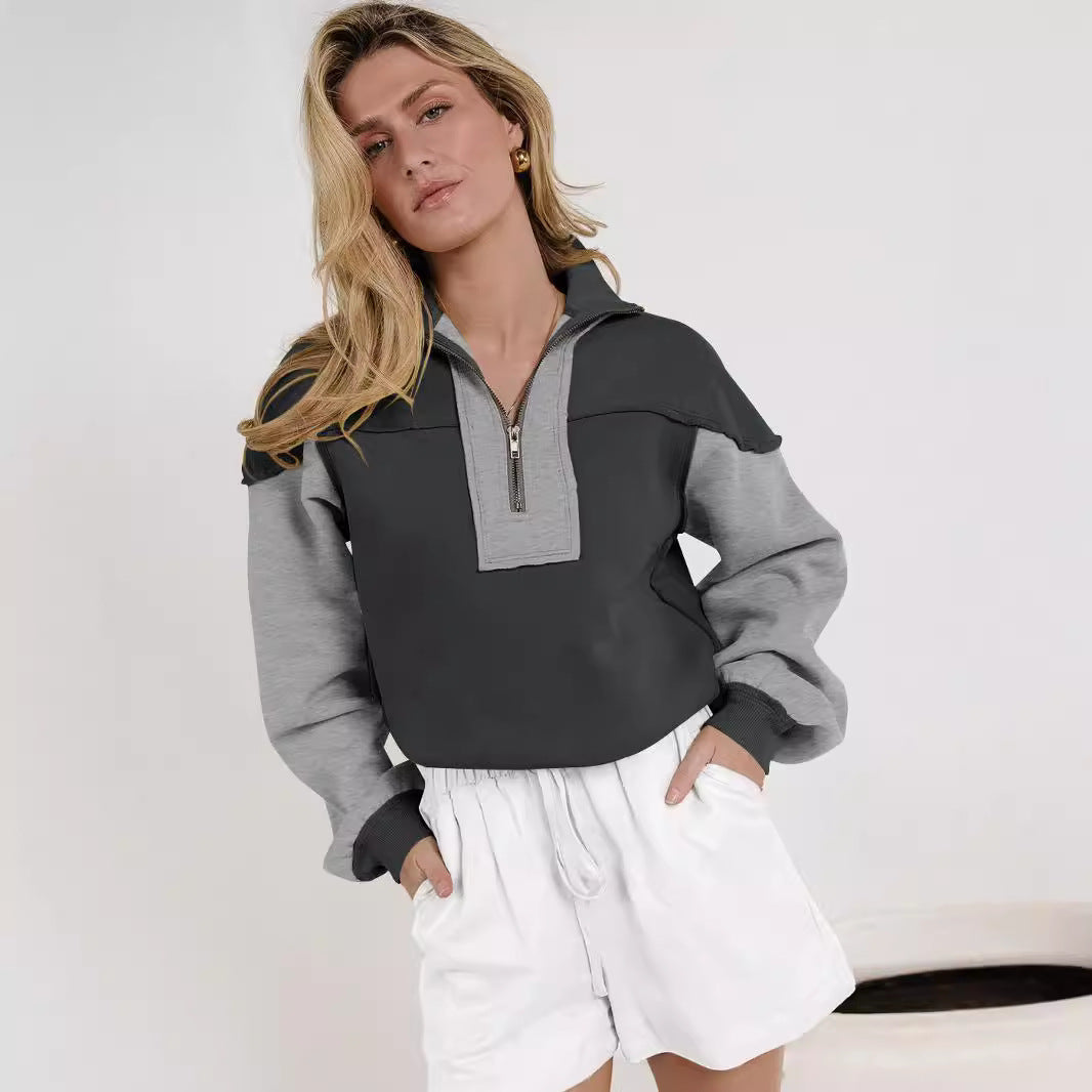 Damen Sportlicher Pullover mit hohem Kragen und Zierriegel