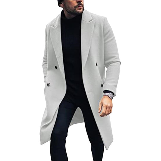 Herren moderner Langmantel mit doppelter Knopfreihe und elegantem Revers R&B