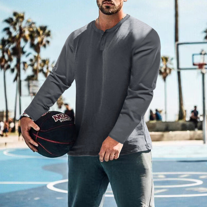Herren langärmliges Henley-Shirt mit strukturiertem Stoff und praktischen Knopfdetails R&B