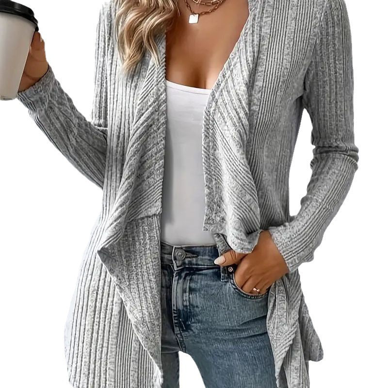 Damen Strickjacke mit fließendem Schnitt und Rippstruktur R&B