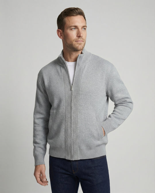 Herren Strickjacke Grau Lockerer Cardigan mit Reißverschluss für Herbst