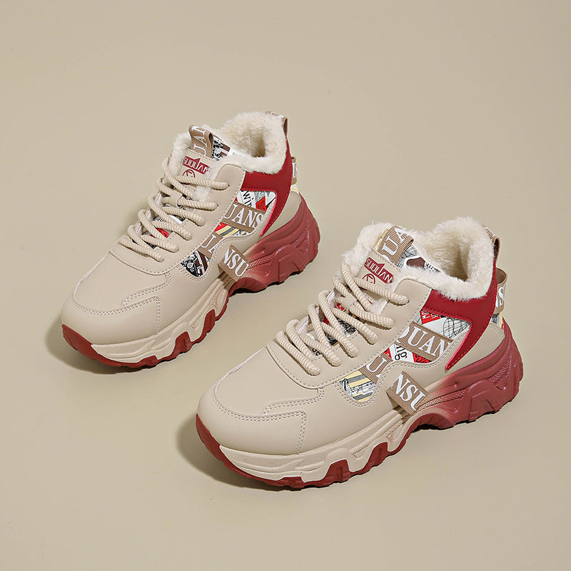 Damen modische High-Top Sneakers mit dämpfender Sohle und kuscheligem Innenfutter R&B