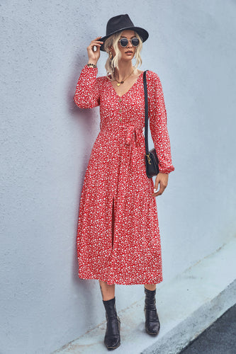 Damen Maxikleid mit elastischem Taillenbund und floralen Mustern R&B