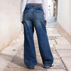 Damen weite Denim-Hose mit elastischem Bund und lässigem Design R&B