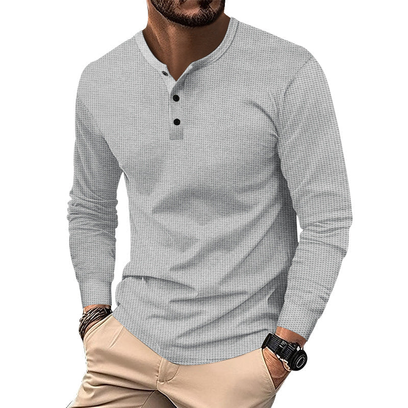 Herren Langarm-Henley-Shirt mit strukturiertem Design und dekorativen Knöpfen R&B