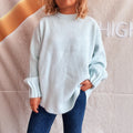 Damen lässiger Strickpullover mit weitem Rundhalsausschnitt und fluffiger Textur R&B