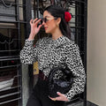Damen Modische Bluse mit Leopardenmuster und voluminösen Ärmeln R&B