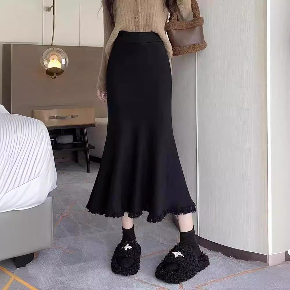 Damen Eleganter Maxirock mit voluminösem Saum und fransigen Details R&B