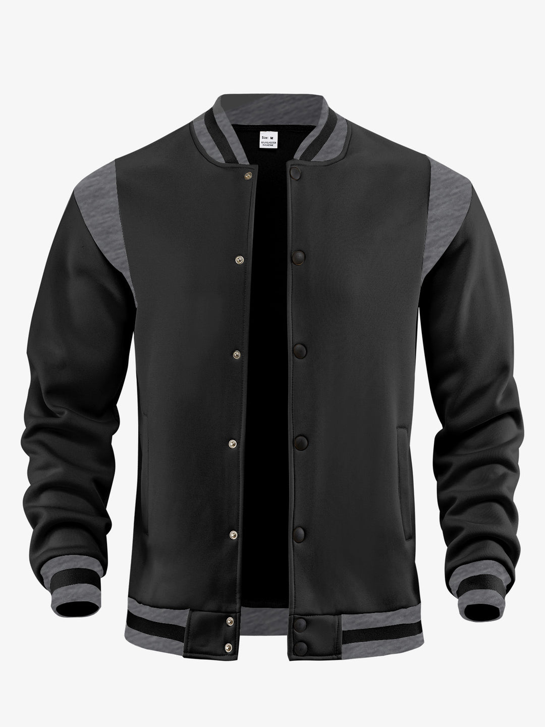 Herren nan legere Baseballjacke in Sweatqualität mit Druckknopfleiste geripptem Kragen und kontrastierendem Schulterbesatz R&B