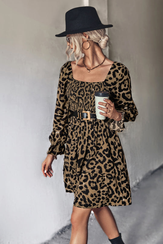 Damen Wickelkleid mit modernem Leopardenmuster und elastischem Taillenband R&B