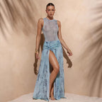 Damen Fließendes Strandkleid mit origineller Raffung und hohem Schlitz R&B