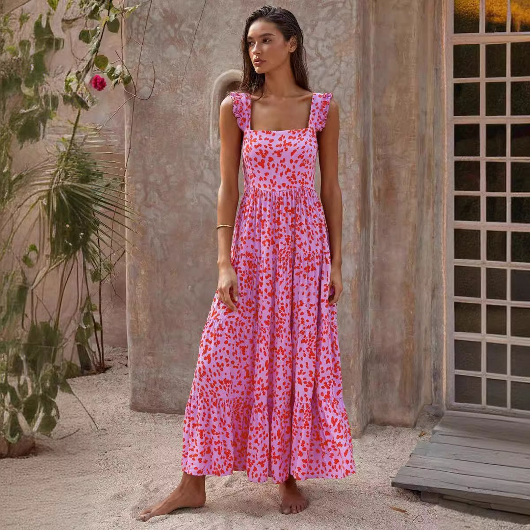 Damen Maxikleid mit voluminösem Rock und zarten Rüschendetails R&B