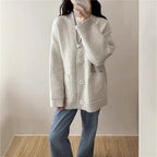 Damen Großer Strickcardigan mit tiefem V-Ausschnitt und praktischen Taschen