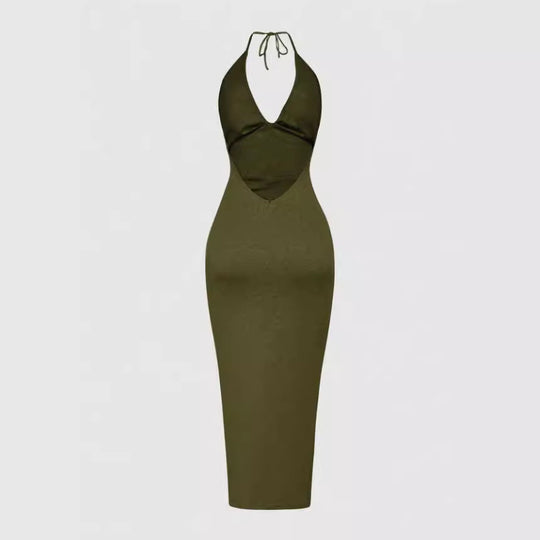 Damen Elegantes Maxikleid mit tiefem V-Ausschnitt und Raffung R&B