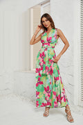 Damen Maxikleid mit tiefem V-Ausschnitt und Taillengürtel R&B