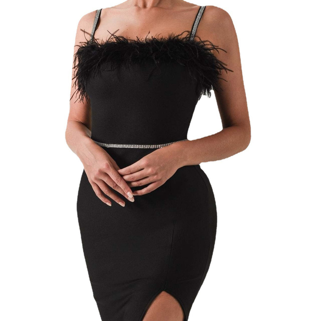 Damen Elegantes Abendkleid mit filigranem Spitzenbesatz und verführerischem Schlitz R&B