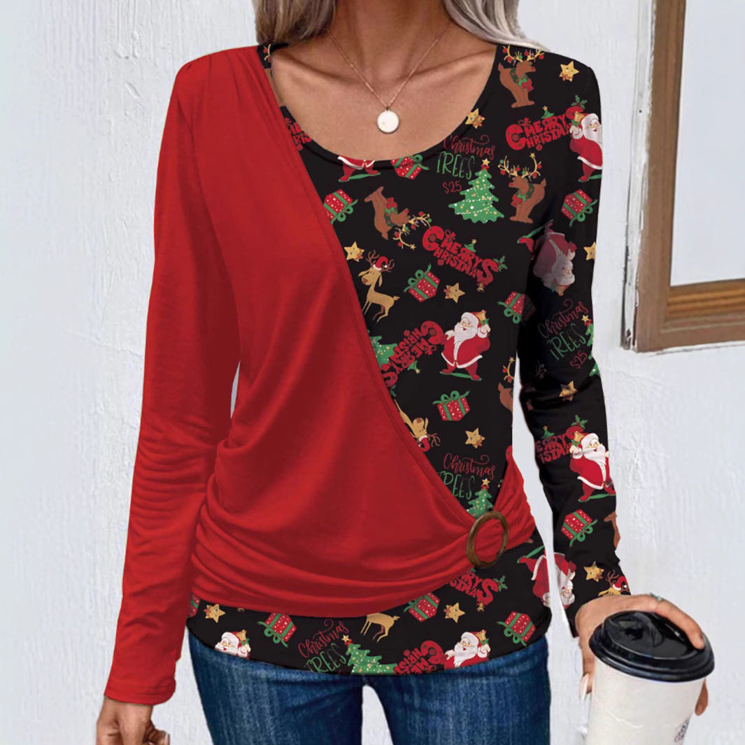 Damen Langarmshirt mit kreativem Weihnachtsdesign und praktischen Rüschendetails R&B