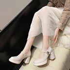Damen Mary Jane Blockabsatz Schuhe mit eleganter Schnalle R&B