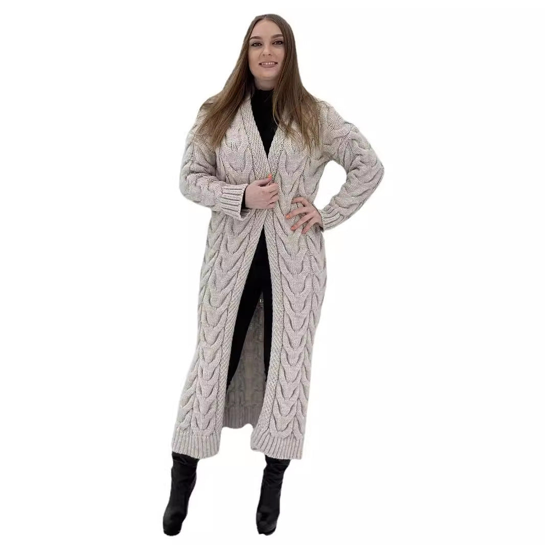 Damen Grobstrick-Mantel mit markantem Zopfdesign und offenem Schnitt R&B