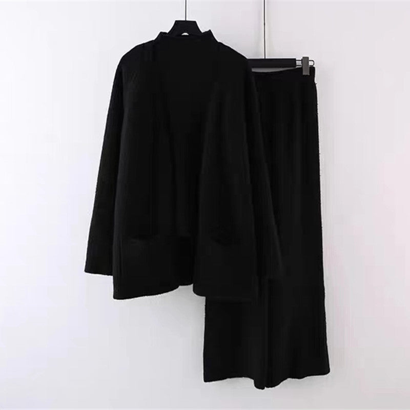 Damen kuscheliges Strickensemble mit weitem Cardigan und bequemen Hosen R&B