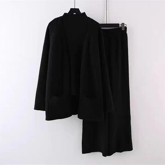 Damen kuscheliges Strickensemble mit weitem Cardigan und bequemen Hosen R&B