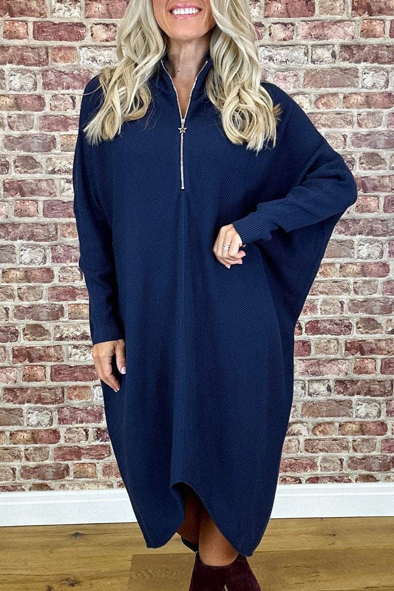 Damen Oversized Strickkleid mit Reißverschluss R&B