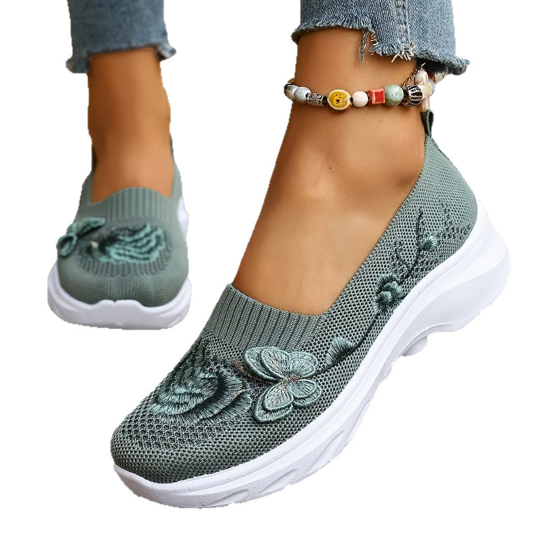Damen Mokassins mit floraler Stickerei und flexiblem Sohlen R&B