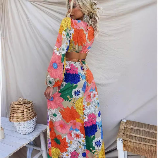Damen Blumenmaxikleid mit voluminösen Ärmeln und floralem Allover-Print R&B
