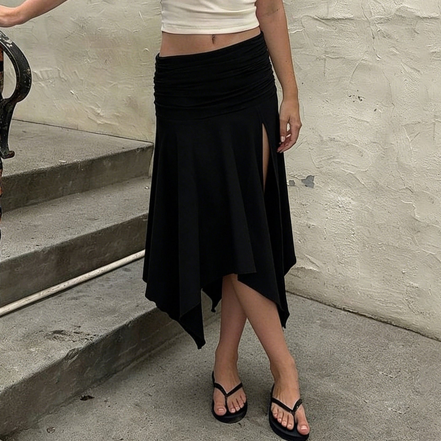 Damen asymmetrischer Wickelrock mit Raffung R&B
