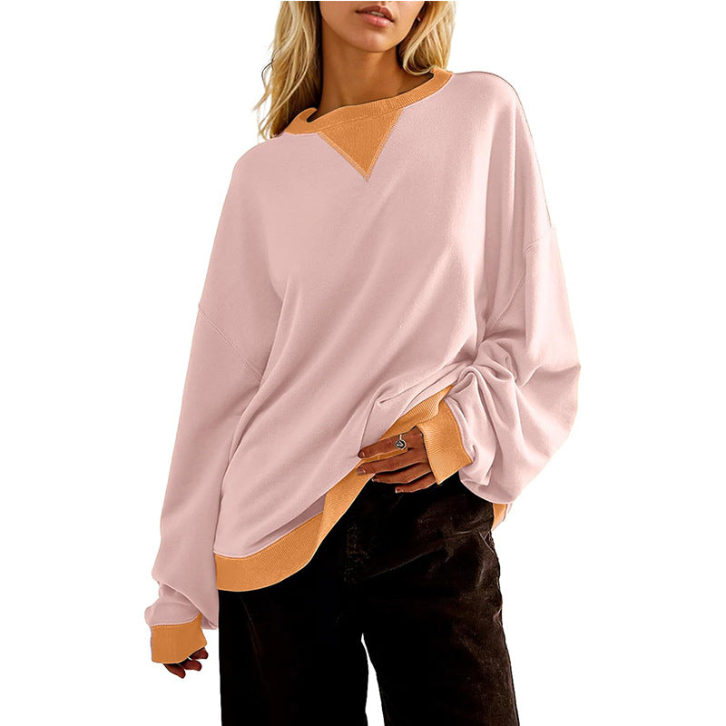 Damen lässiges Sweatshirt mit V-Ausschnitt und Kontrastbündchen R&B