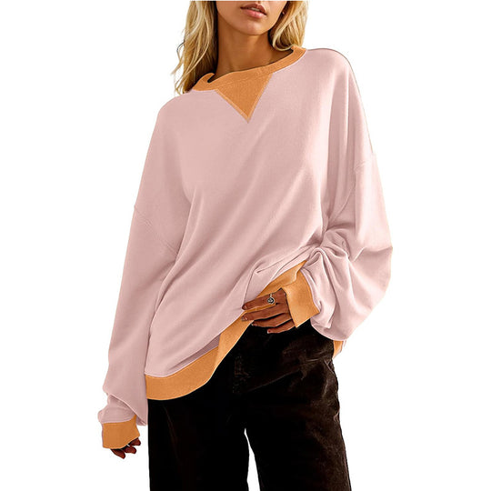 Damen lässiges Sweatshirt mit V-Ausschnitt und Kontrastbündchen R&B