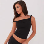 Damen Off-Shoulder Crop-Top mit modischen Raffungselementen R&B