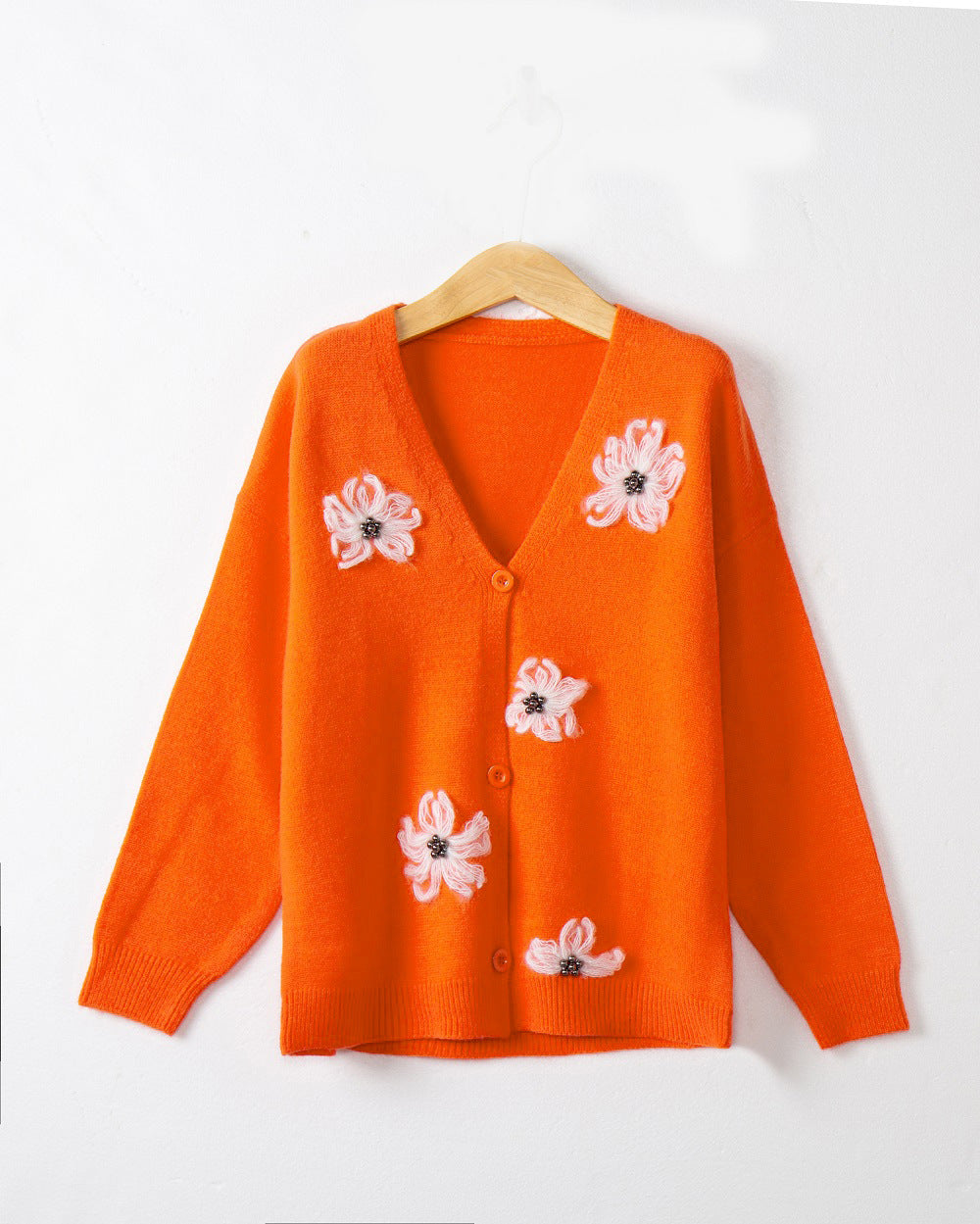 Damen Strickjacke mit floralem Motiv und eleganter Knopfleiste R&B