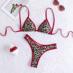 Damen Triangel-Bikini mit elegantem Pünktchenmuster und kontrastierenden Details R&B