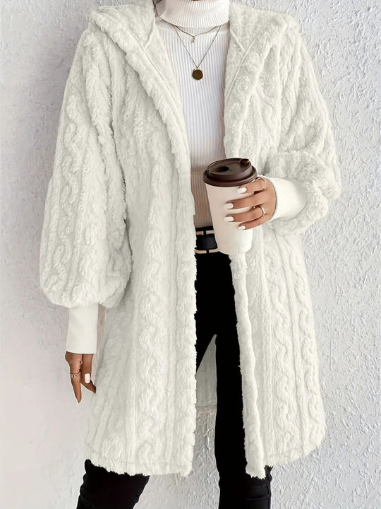 Damen Flauschige Oversized-Strickjacke mit Kapuze und Eingrifftaschen R&B
