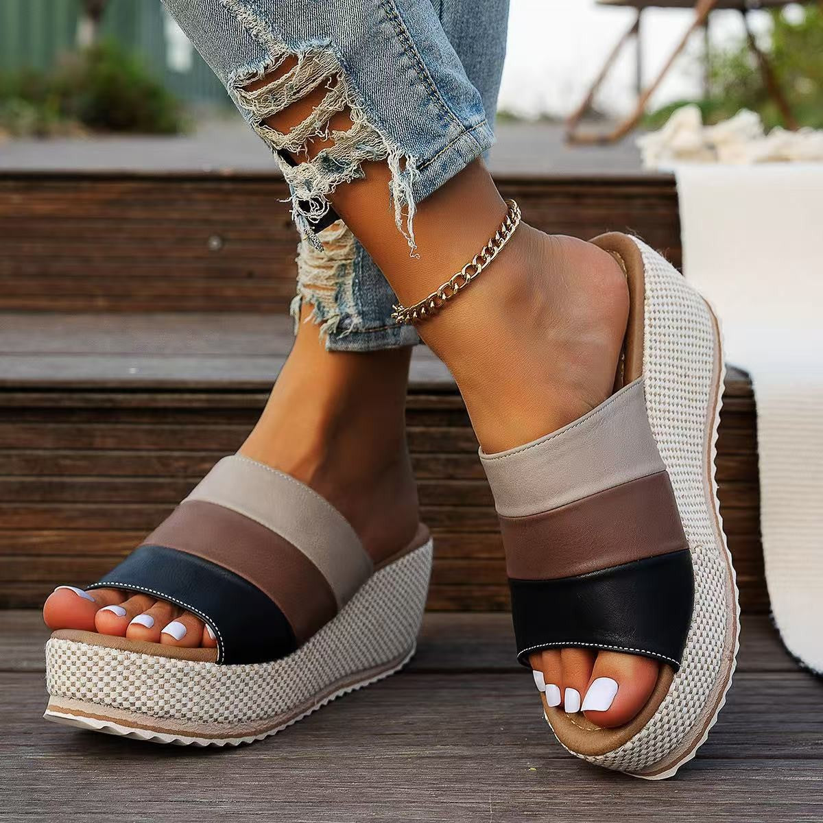 Damen Wedge-Sandalen mit geflochtenem und elastischem Riemen R&B