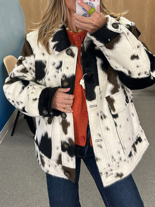 Damen lässige Oversized-Jacke mit tierischem Print R&B