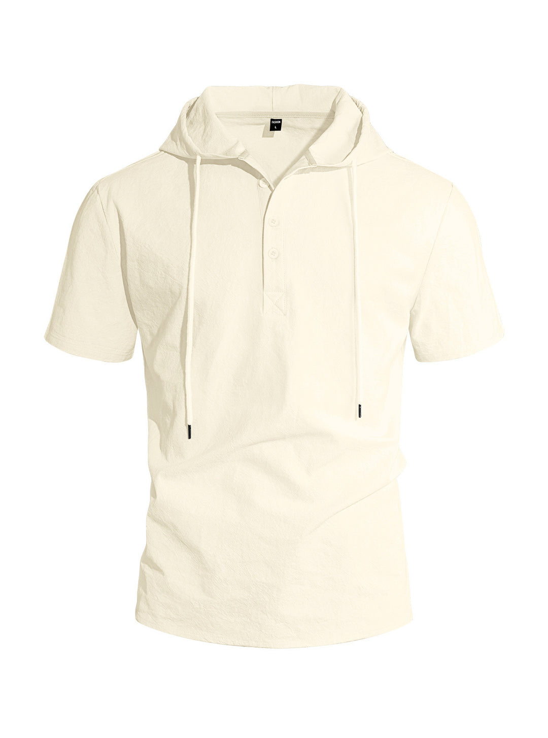 Herren nan kurzärmeliges Kapuzen-Henley aus Slub-Baumwolle mit verdeckter Knopfleiste und Kordelzug R&B
