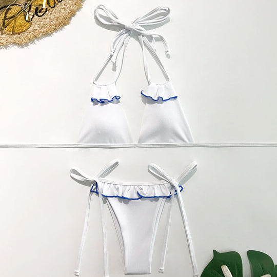 Damen Triangel-Bikini mit Rüschen und einzigartigem Schnitt R&B